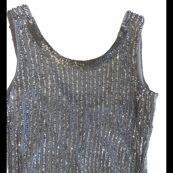 Adrianna Papell Silver Sequined Semi Formal Mini Dress Sleeveless Size 2 - Picture 10 of 10